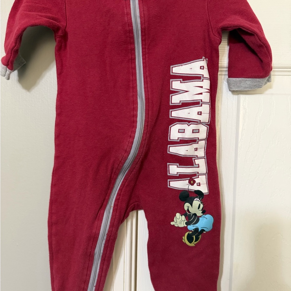 Kids Burgundy One-Piece Zipper Pajamas with Mickey - Alabama Print